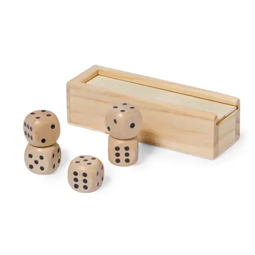Juego de dados de madera natural en estuche deslizante ref 20982