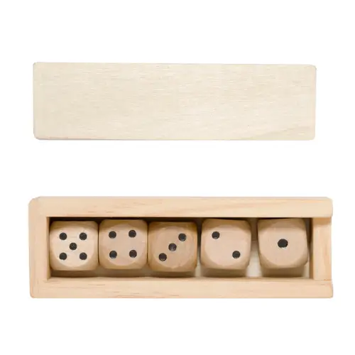 Juego de dados de madera natural en estuche deslizante ref 20982