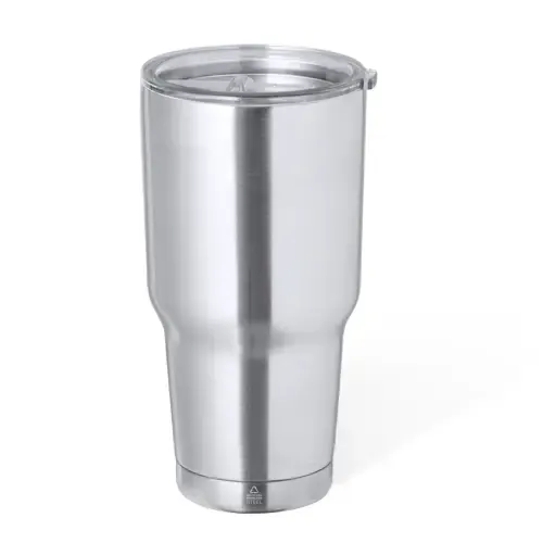 Vaso térmico de acero inox reciclado con dosificador ref 21029 - Plateado