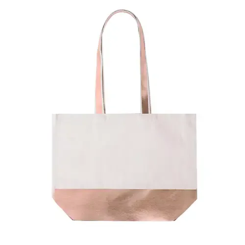 Bolsa de algodón reciclado con asas largas y diseño metalizado ref 21055 - Rosa