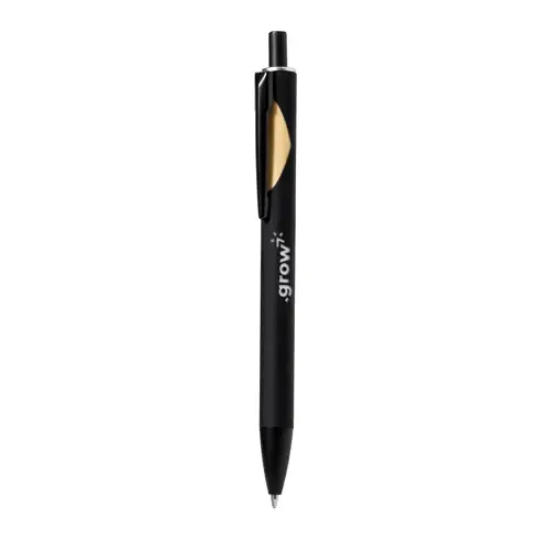 Bolígrafo pulsador con detalle en bambú para marcaje ref 21083 - Plateado