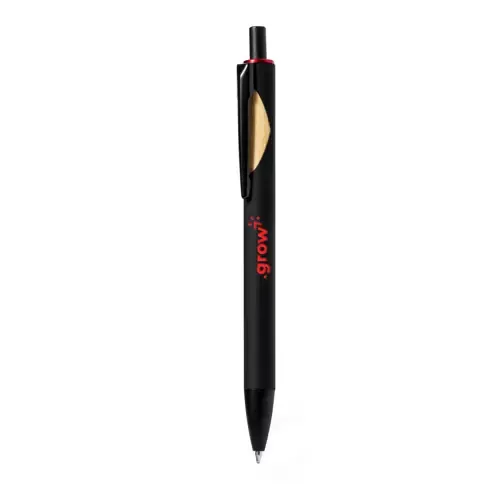 Bolígrafo pulsador con detalle en bambú para marcaje ref 21083 - Rojo