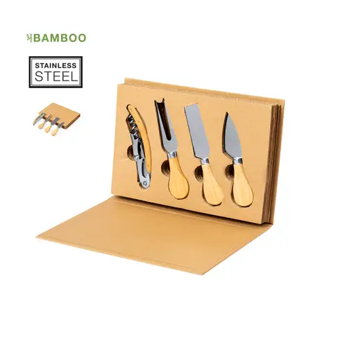 Set de quesos y vino con accesorios de acero inox ref 21098
