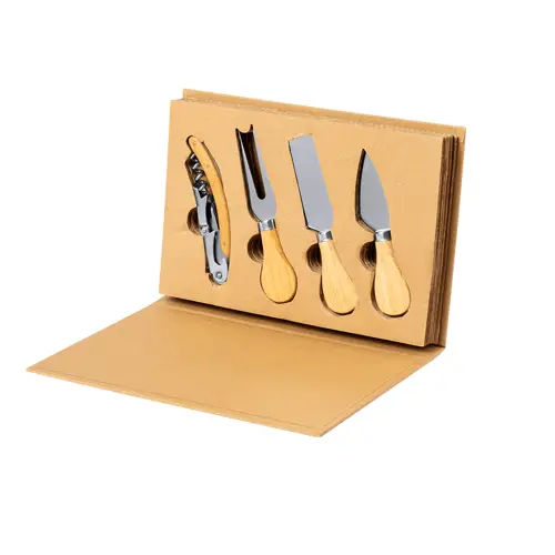 Set de quesos y vino con accesorios de acero inox ref 21098