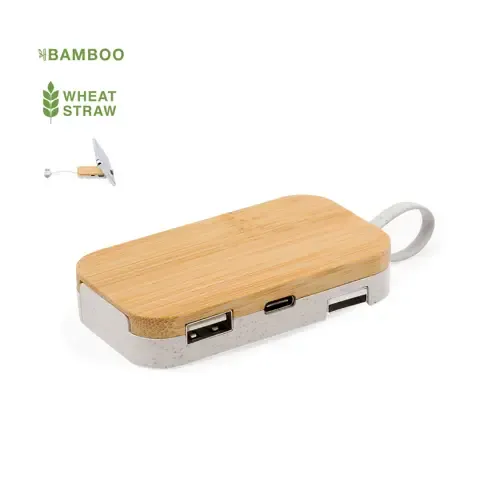 Puerto USB 20 con soporte móvil en bambú y caña de trigo ref 21205 - 00