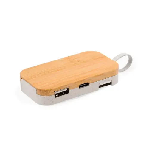 Puerto USB 20 con soporte móvil en bambú y caña de trigo ref 21205 - S C