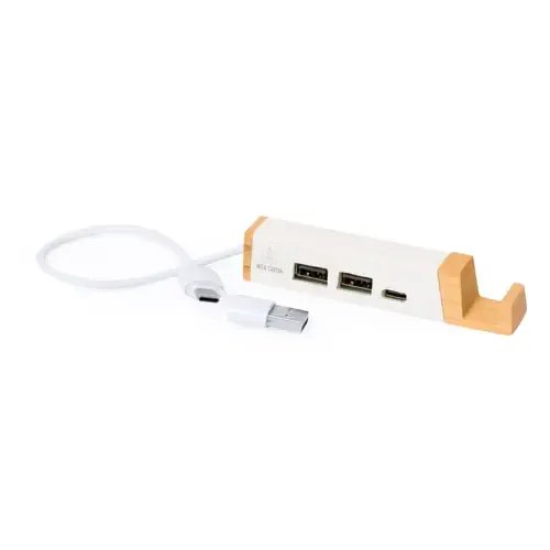 Puerto USB con soporte para smartphone de bambú reciclado ref 21208 - 01
