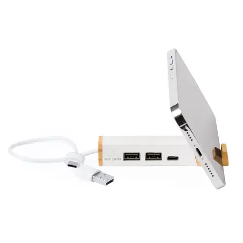 Puerto USB con soporte para smartphone de bambú reciclado ref 21208 - 02