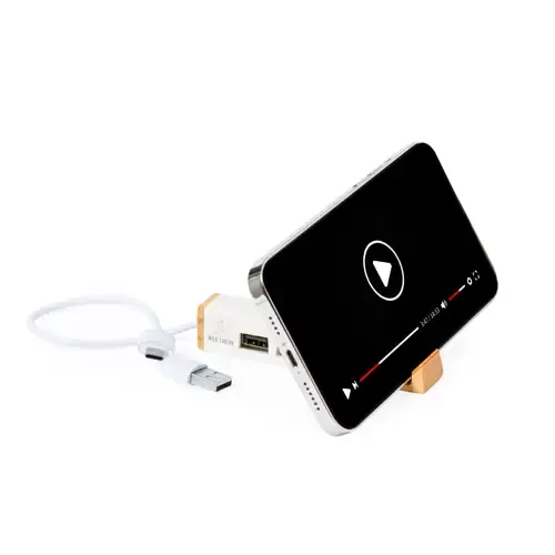 Puerto USB con soporte para smartphone de bambú reciclado ref 21208 - 03