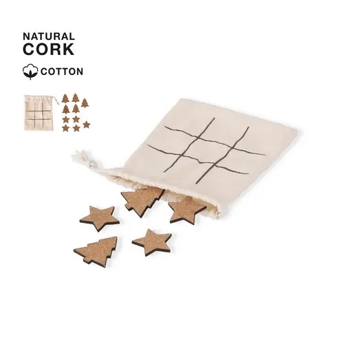 Juego de tres en raya de corcho natural con bolsa de algodón ref 21265 - 1
