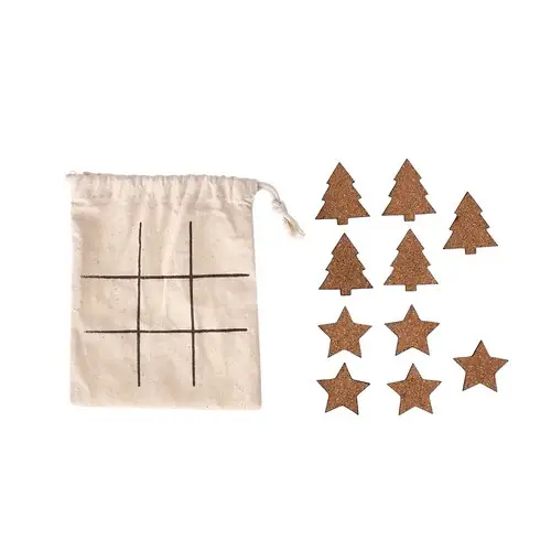 Juego de tres en raya de corcho natural con bolsa de algodón ref 21265 - Natural