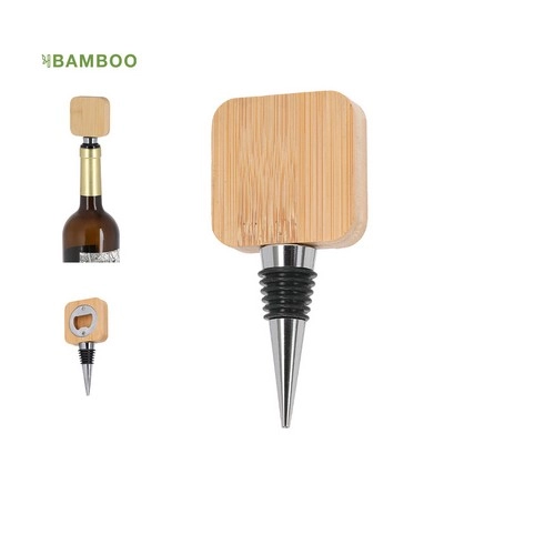 Tapón para botellas con abridor de bambú y acero inox ref 21307