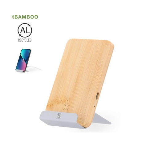 Cargador inalámbrico 15W con soporte de bambú ref 21324