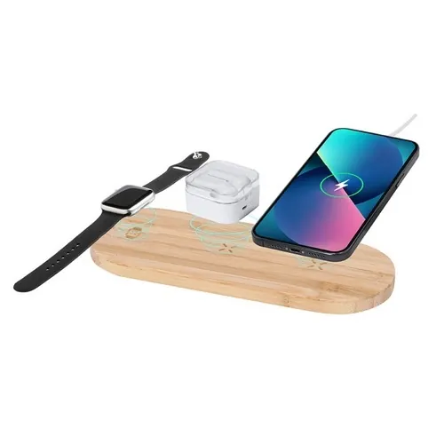 Multicargador inalámbrico de bambú carga simultánea ref 21364 - 3