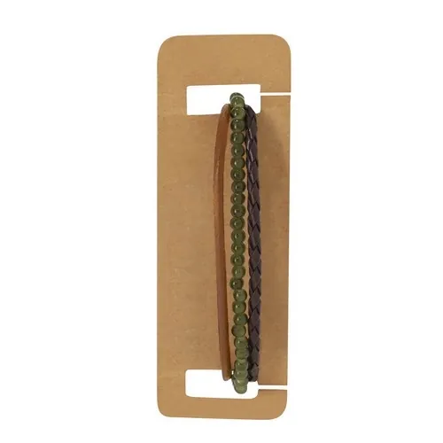 Pulsera de piel con cuentas de vidrio verde ref 21376 - vista 1