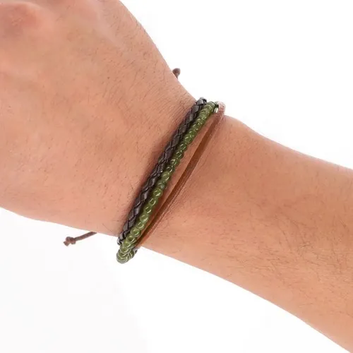 Pulsera de piel con cuentas de vidrio verde ref 21376 - 3