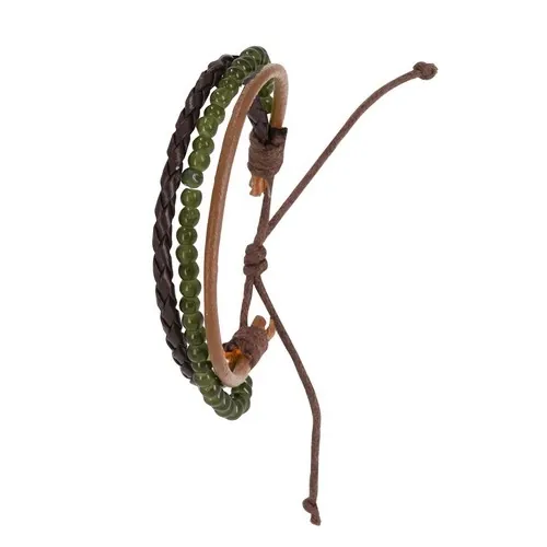 Pulsera de piel con cuentas de vidrio verde ref 21376 - 5