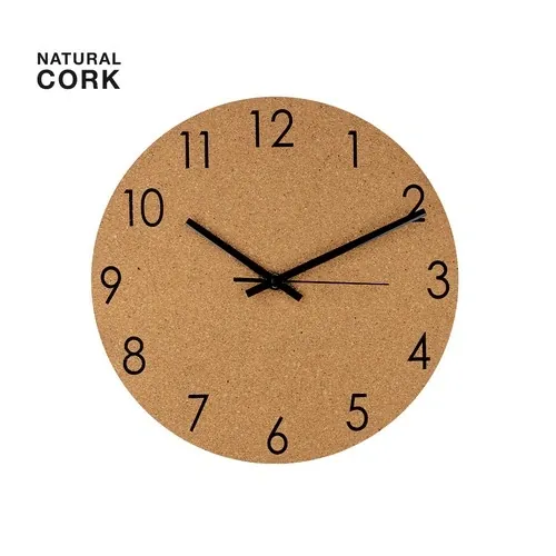 Reloj de pared en corcho natural con dial metálico negro ref 21509 - 00