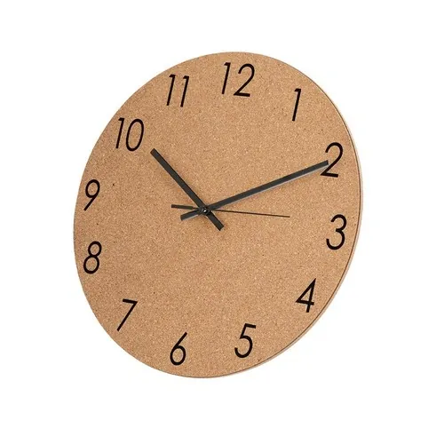 Reloj de pared en corcho natural con dial metálico negro ref 21509 - 02
