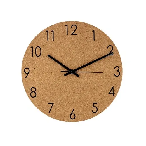 Reloj de pared en corcho natural con dial metálico negro ref 21509 - Natural
