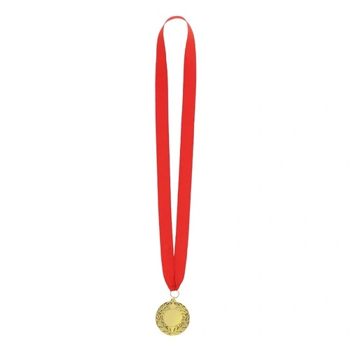Medalla metálica dorada en relieve con cinta roja ref 21540