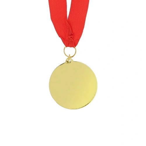 Medalla metálica dorada en relieve con cinta roja ref 21540