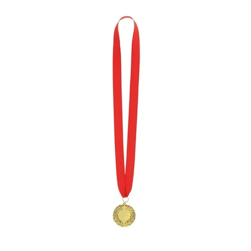Medalla metálica dorada en relieve con cinta roja ref 21540