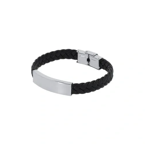 Pulsera de piel sintética negra con cierre de seguridad ref 21754 - Plateado