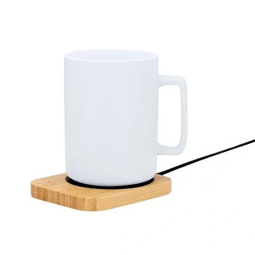 Calentador de tazas de bambú con conexión USB y Tipo C ref 21764