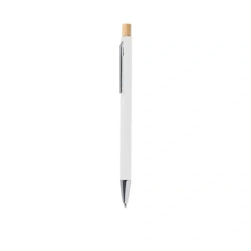 Bolígrafo de aluminio reciclado con pulsador de bambú ref 21785 - Blanco