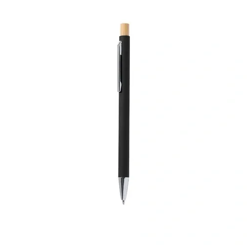 Bolígrafo de aluminio reciclado con pulsador de bambú ref 21785 - Negro