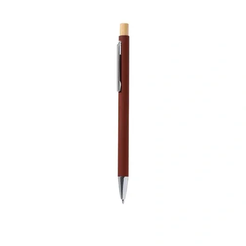 Bolígrafo de aluminio reciclado con pulsador de bambú ref 21785 - Rojo