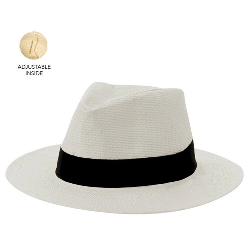 Sombrero de paja blanca ajustable con cinta negra ref 21807