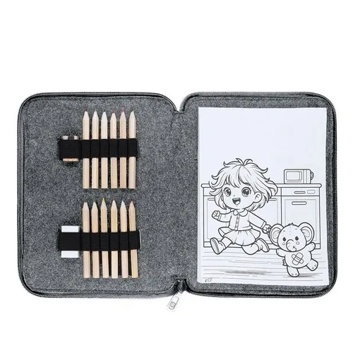 Set de lápices de colores en estuche de fieltro reciclado ref 21888 - Gris