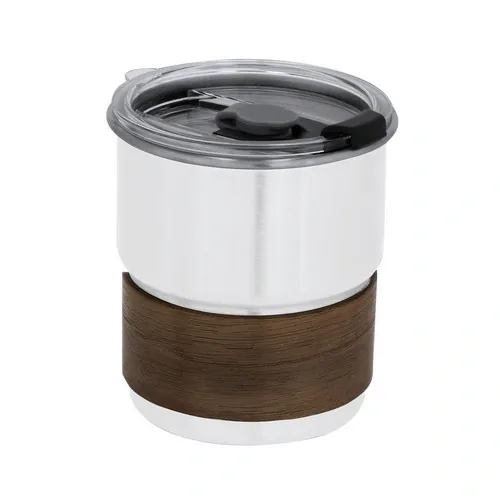 Vaso de acero inox con banda de madera y tapa dosificadora ref 21902 - Blanco