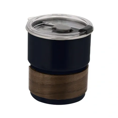 Vaso de acero inox con banda de madera y tapa dosificadora ref 21902 - Negro
