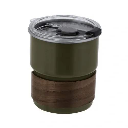 Vaso de acero inox con banda de madera y tapa dosificadora ref 21902 - Verde