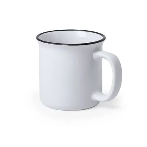 Taza de cerámica vintage con diseño bicolor ref 6312 - Blanco