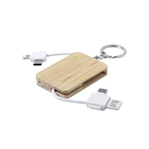 Cargador llavero compacto de bambú con conexiones duales ref 6925 - 00