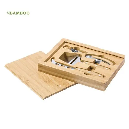 Set de vinos y quesos de bambú con accesorios ref 6994