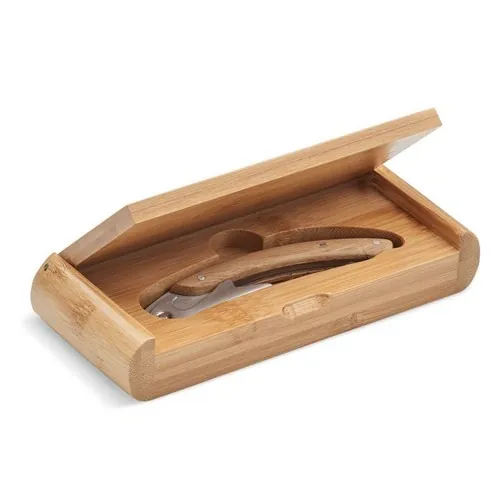 Abridor de vino de acero inoxidable con doble sacacorchos ref MO6974 - Front Madera