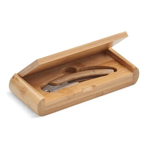Abridor de vino de acero inoxidable con doble sacacorchos ref MO6974 - Madera