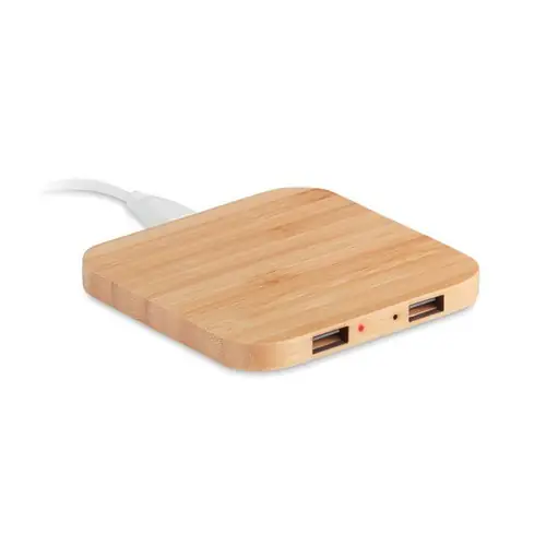 Base de carga inalámbrica de bambú con 2 puertos USB ref MO9698 - Madera