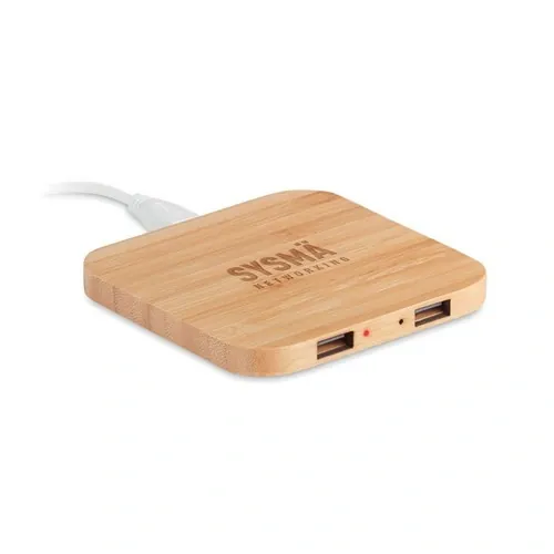 Base de carga inalámbrica de bambú con 2 puertos USB ref MO9698 - Printed Madera