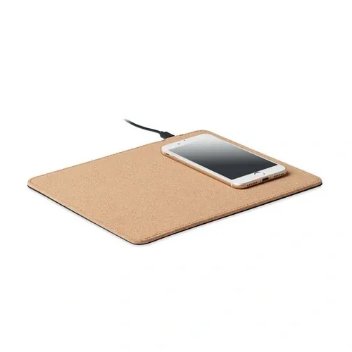 Alfombrilla de ratón de corcho con cargador inalámbrico 15W ref MO6476 - Side Beig