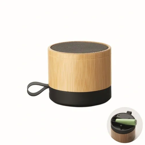 Altavoz inalámbrico recargable de bambú compacto y moderno ref MO2801 - Front Marr╨▓N