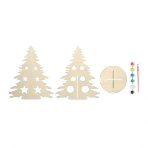 Árbol de Navidad de madera con acuarelas y pincel ref CX1493 - Side Madera
