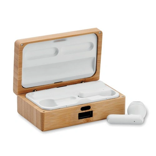 Auriculares TWS con micrófono y estuche de bambú ref MO2303