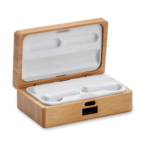 Auriculares TWS con micrófono y estuche de bambú ref MO2303