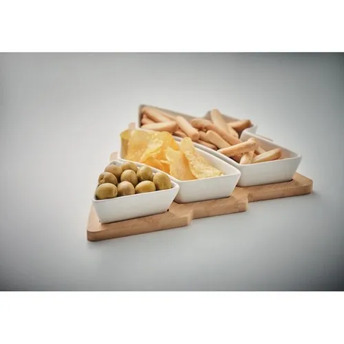 Bandeja de bambú en forma de árbol con platos de cerámica ref CX1502 - Item Detail Picture Blanco